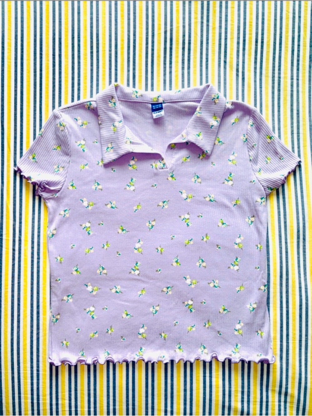 Old Navy Lilac Floral Ribbed Cropped Top